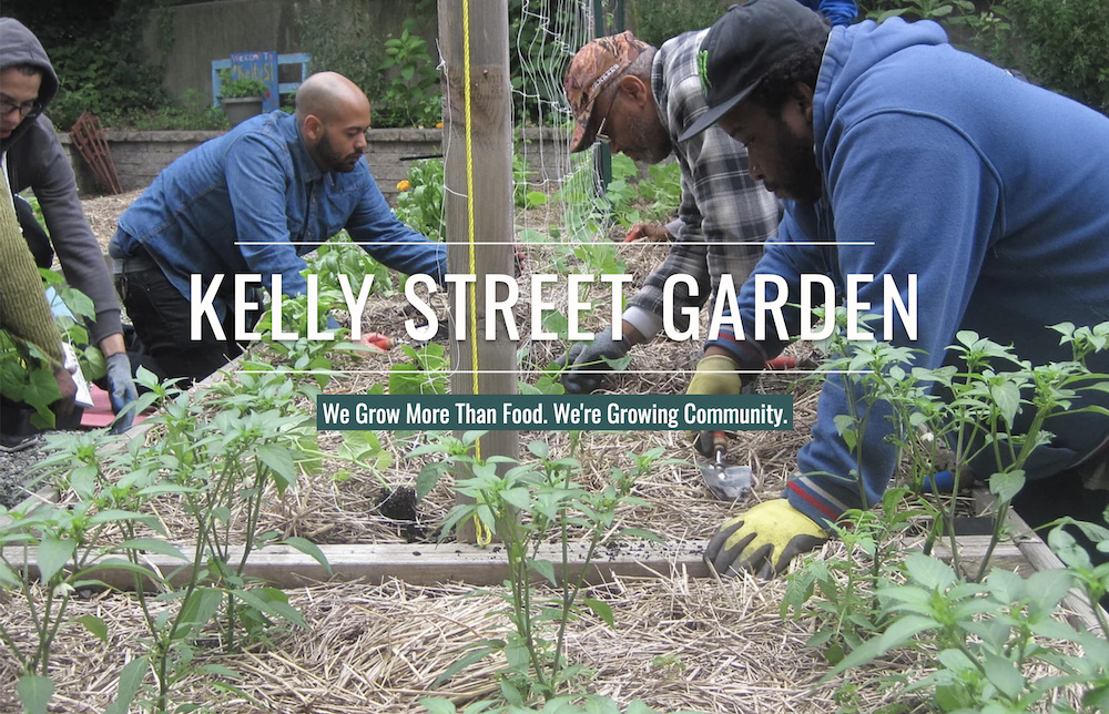 A group of Black men of various ages working in the Kelly Street Garden