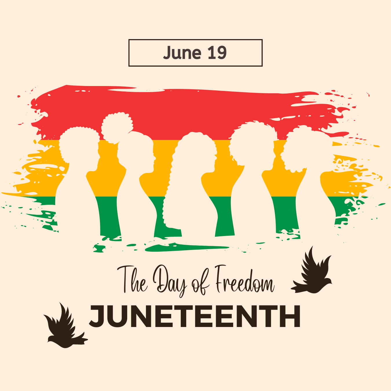 A graphic of silhouette Black Americans in front of a red, yellow, and green design