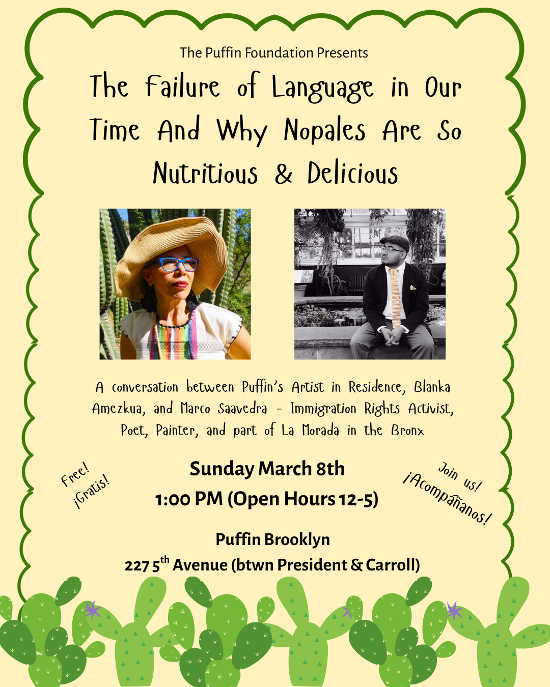 poster with text (see below) image of blanka in the sun with a straw hat and a blakc and white photo of marco