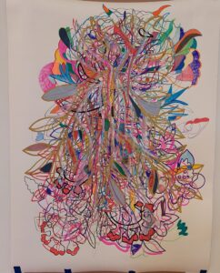 an colorful combination of overlapping colorful organic lines by artist Blanka Amezkua