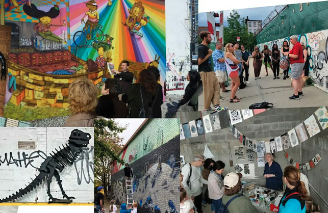 A collage of murals in Brooklyn